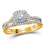 10kt Yellow Gold Womens Round Diamond Halo Bridal Wedding Engagement Ring Band Set 1/2 Cttw