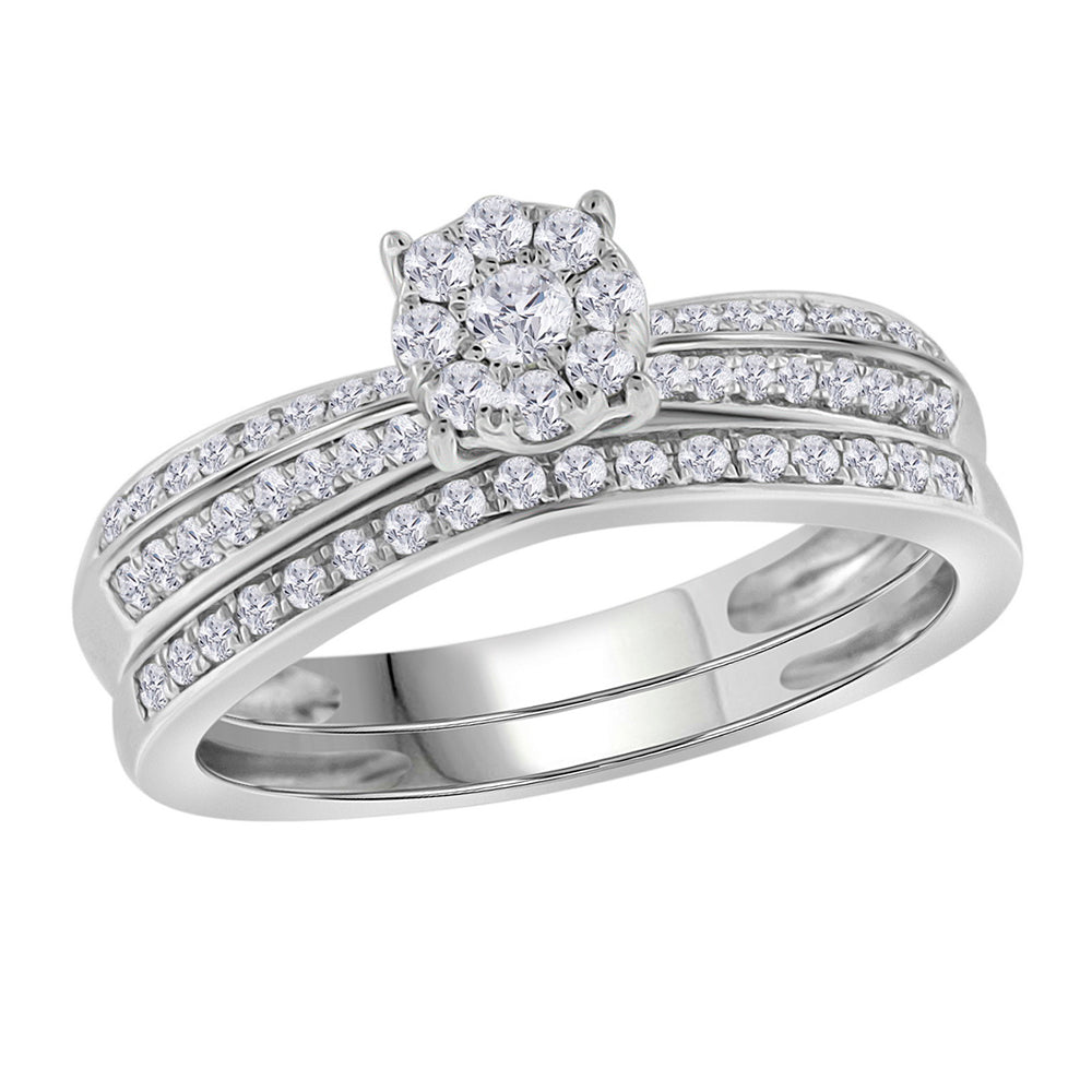 10kt White Gold Womens Round Diamond Bridal Wedding Engagement Ring Band Set 3/8 Cttw