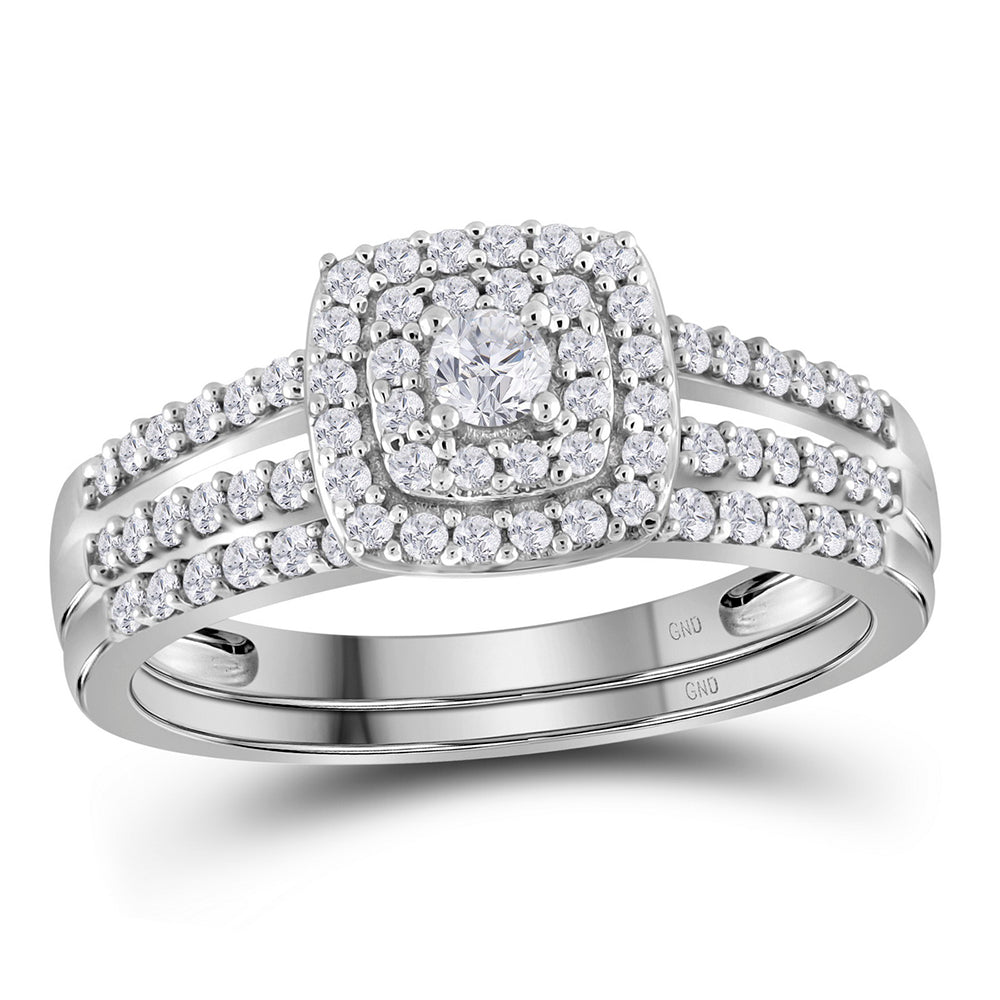 10kt White Gold Womens Round Diamond Split-shank Bridal Wedding Engagement Ring Band Set 1/2 Cttw