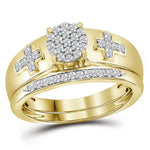 10kt Yellow Gold Womens Diamond Cluster Cross Bridal Wedding Engagement Ring Band Set 1/4 Cttw