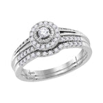 10kt White Gold Womens Round Diamond Halo Bridal Wedding Engagement Ring Band Set 1/3 Cttw