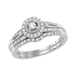 10kt White Gold Womens Round Diamond Halo Bridal Wedding Engagement Ring Band Set 1/3 Cttw