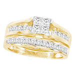 14kt Yellow Gold Womens Princess Diamond Bridal Wedding Engagement Ring Band Set 5.00 Cttw