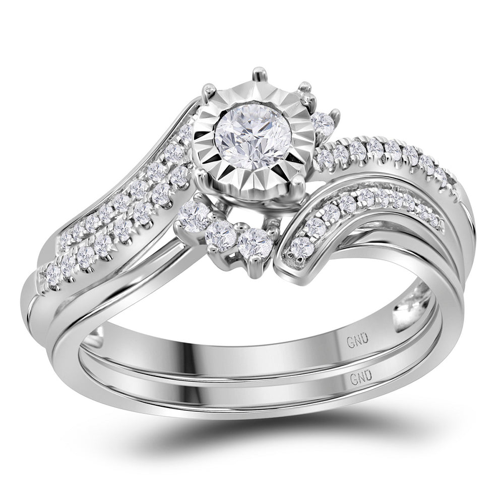 14kt White Gold Womens Round Diamond Bridal Wedding Engagement Ring Band Set 3/8 Cttw