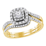 14kt Yellow Gold Womens Princess Diamond Bridal Wedding Engagement Ring Band Set 1/2 Cttw