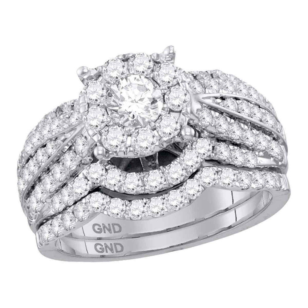 14kt White Gold Womens Round Diamond Halo Bridal Wedding Engagement Ring Band Set 1-3/4 Cttw