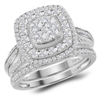 14kt White Gold Womens Round Diamond Bridal Wedding Engagement Ring Band Set 1.00 Cttw