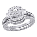 14kt White Gold Womens Princess Diamond Bridal Wedding Engagement Ring Band Set 1/2 Cttw