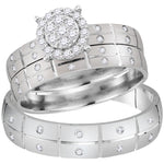 14kt White Gold His & Hers Round Diamond Cluster Matching Bridal Wedding Ring Band Set 1/3 Cttw