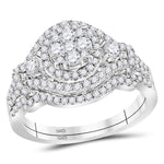 14kt White Gold Womens Round Diamond Cluster Bridal Wedding Engagement Ring Band Set 1.00 Cttw