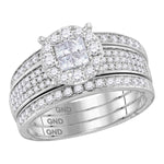 14kt White Gold Womens Princess Round Diamond Soleil Bridal Wedding Engagement Ring Band Set 1.00 Cttw