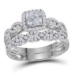 14kt White Gold Womens Princess Diamond Halo Bridal Wedding Engagement Ring Band Set 1.00 Cttw