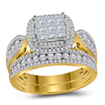 14kt Yellow Gold Womens Princess Diamond Bridal Wedding Engagement Ring Band Set 1-1/2 Cttw