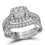 14kt White Gold Womens Round Diamond Cluster Bridal Wedding Engagement Ring Band Set 1.00 Cttw