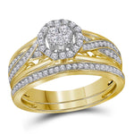 14kt Yellow Gold Womens Round Diamond Cluster Bridal Wedding Engagement Ring Band Set 1/2 Cttw