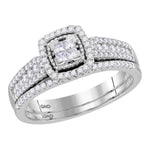 14kt White Gold Womens Princess Diamond Halo Bridal Wedding Engagement Ring Band Set 1/2 Cttw