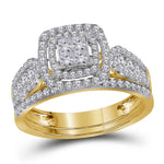 14kt Yellow Gold Womens Princess Diamond Double Halo Bridal Wedding Engagement Ring Band Set 1.00 Cttw