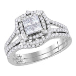 14kt White Gold Womens Princess Diamond Halo Bridal Wedding Engagement Ring Band Set 1.00 Cttw