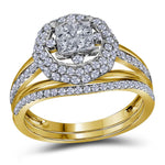 14kt Yellow Gold Womens Princess Diamond Halo Bridal Wedding Engagement Ring Band Set 1.00 Cttw