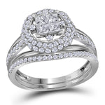 14kt White Gold Womens Princess Diamond Halo Bridal Wedding Engagement Ring Band Set 1.00 Cttw