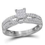 14kt White Gold Womens Princess Diamond Cluster Bridal Wedding Engagement Ring Band Set 1/2 Cttw