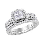 14kt White Gold Womens Princess Diamond Halo Bridal Wedding Engagement Ring Band Set 1.00 Cttw