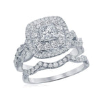 14kt White Gold Womens Princess Diamond Bridal Wedding Engagement Ring Band Set 2.00 Cttw