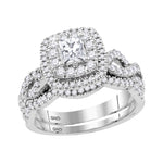 14kt White Gold Womens Princess Diamond Bridal Wedding Engagement Ring Band Set 1-1/8 Cttw