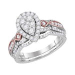 14kt Two-tone White Gold Womens Round Diamond Teardrop Cluster Bridal Wedding Engagement Ring Band Set 1.00 Cttw