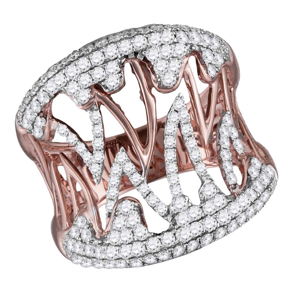 10kt Two-tone Rose White Gold Womens Round Diamond Cocktail Band Ring 1-1/20 Cttw