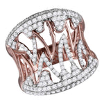 10kt Two-tone Rose White Gold Womens Round Diamond Cocktail Band Ring 1-1/20 Cttw