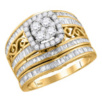 14kt Yellow Gold Womens Round Diamond Cluster Bridal Wedding Engagement Ring Band Set 1-3/8 Cttw