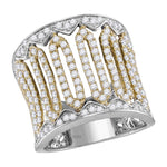 10kt Two-tone White Gold Womens Round Diamond Striped Cocktail Band Ring 1-1/2 Cttw