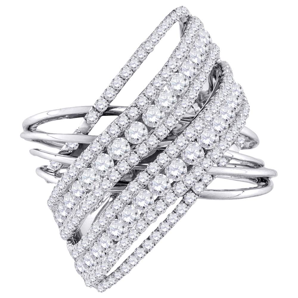 10kt White Gold Womens Round Diamond Crossover Open Strand Cocktail Ring 2-1/2 Cttw