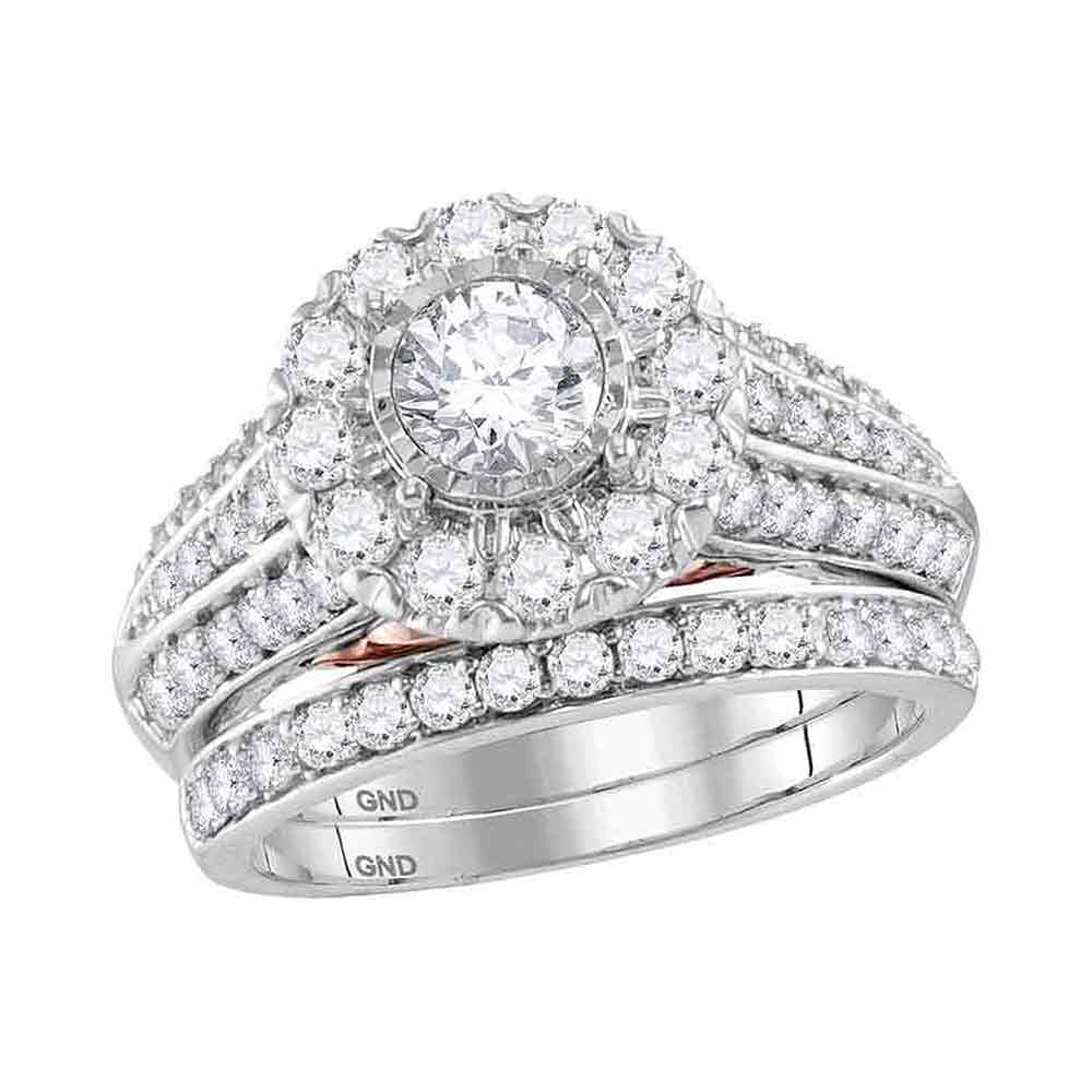 14kt White Gold Womens Round Diamond Bellissimo Bridal Wedding Engagement Ring Band Set 2.00 Cttw