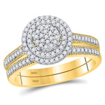 10kt Yellow Gold Womens Round Diamond Cluster Milgrain Bridal Wedding Engagement Ring Band Set 1/3 Cttw