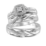 10kt White Gold His & Hers Round Diamond Cluster Matching Bridal Wedding Ring Band Set 1/10 Cttw