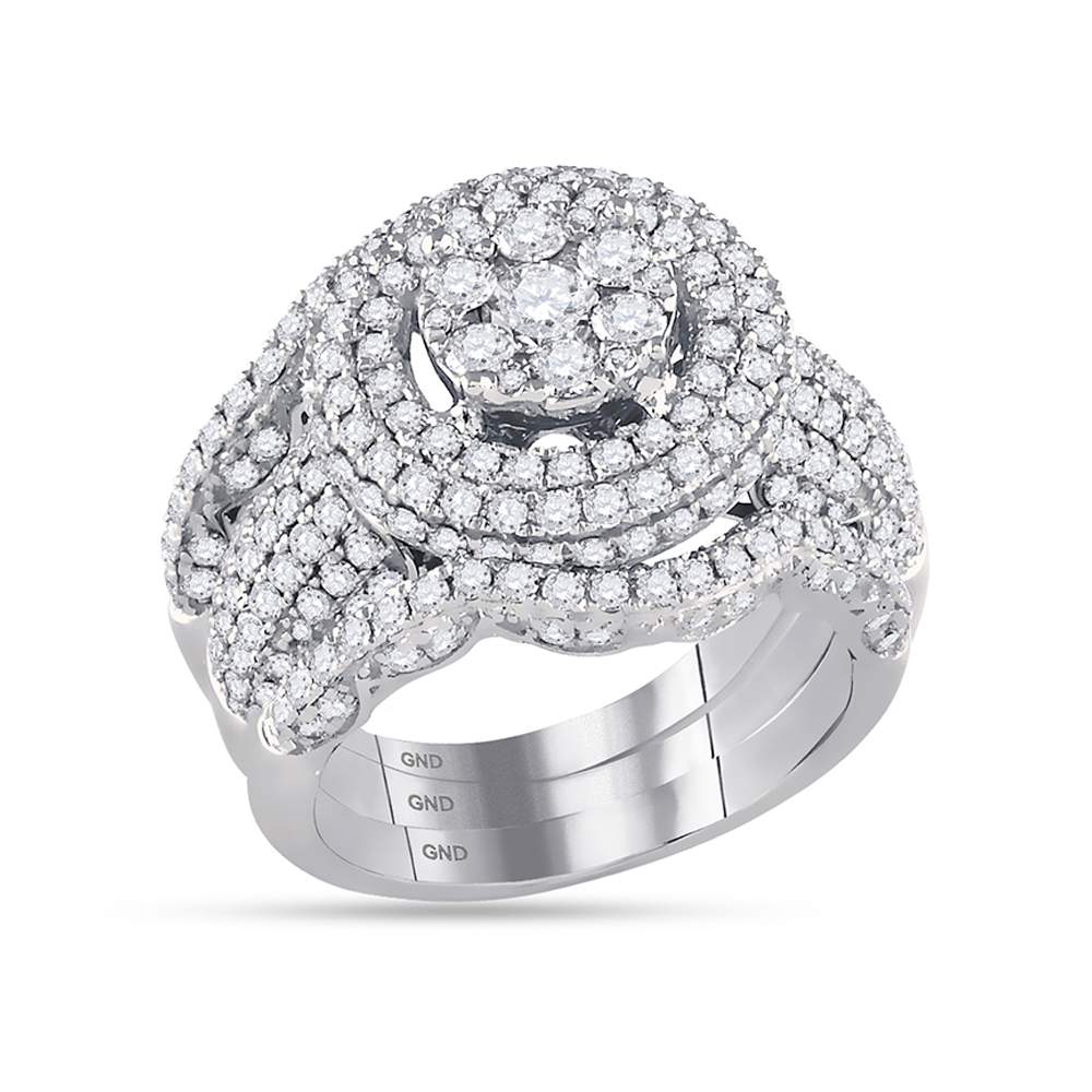 14kt White Gold Womens Round Diamond Cluster Bridal Wedding Engagement Ring Band Set 2-3/8 Cttw