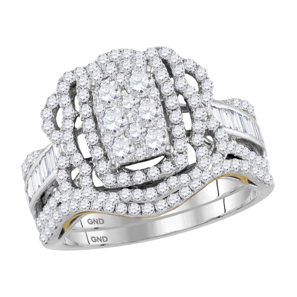 14kt Two-tone White Gold Womens Round Diamond Bridal Wedding Engagement Ring Band Set 1-3/8 Cttw