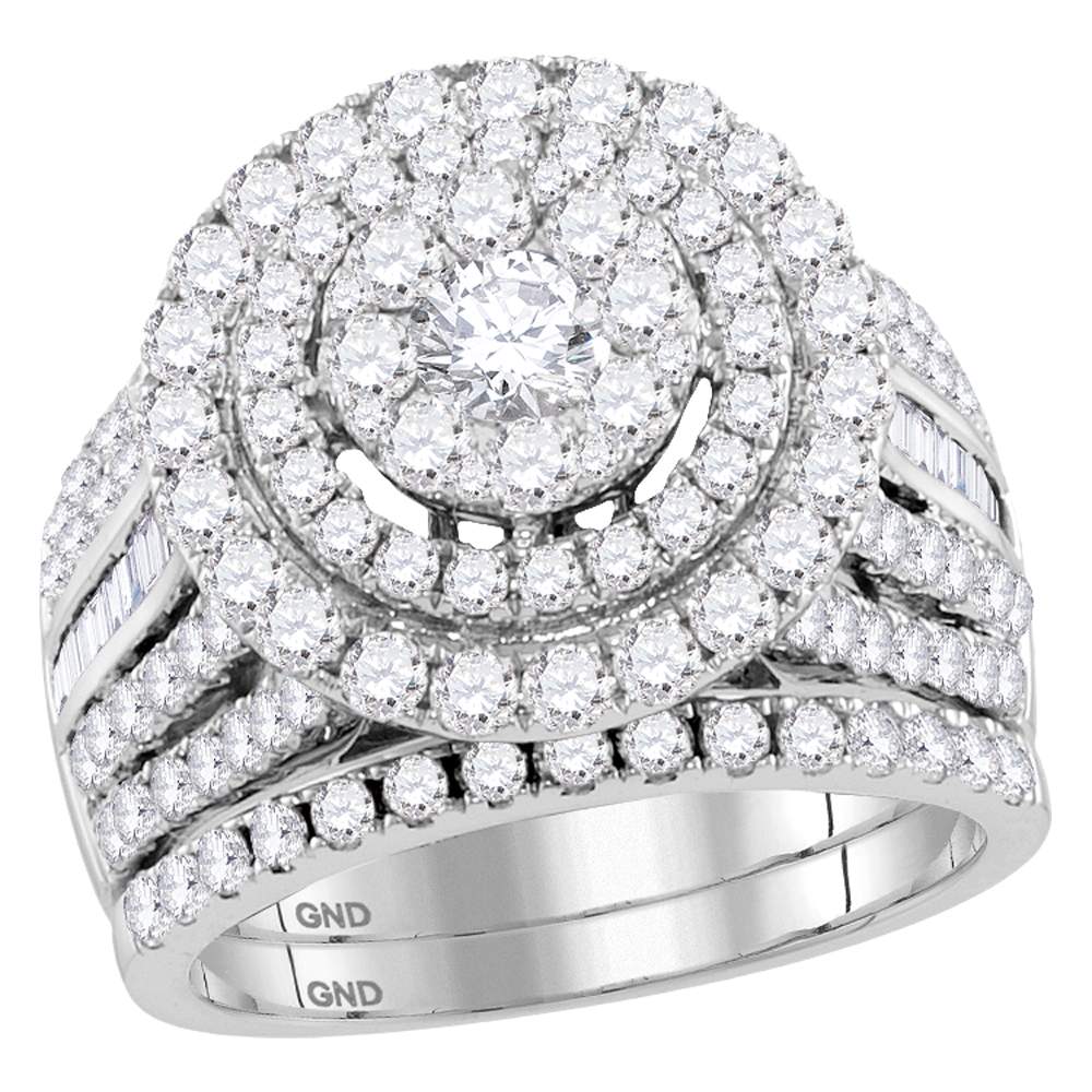 14kt White Gold Womens Round Diamond Cluster Bridal Wedding Engagement Ring Band Set 3-1/8 Cttw