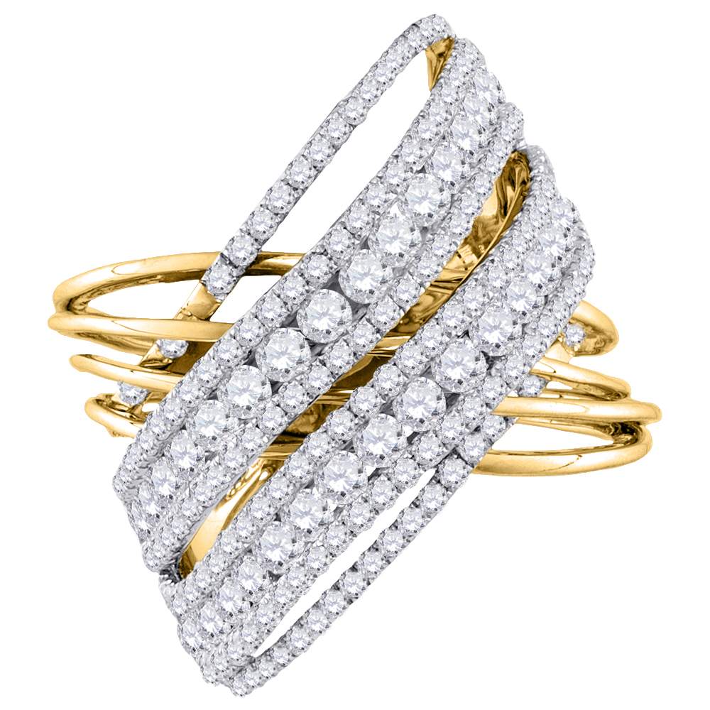 14kt Yellow Gold Womens Round Diamond Crossover Open Strand Cocktail Ring 2-1/2 Cttw