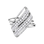 14kt White Gold Womens Round Diamond Crossover Open Strand Cocktail Ring 2-1/2 Cttw