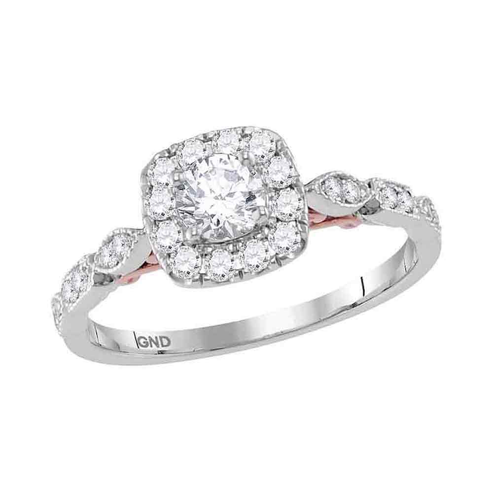 14kt Two-tone White Rose Gold Womens Round Diamond Solitaire Bellina Bridal Wedding Engagement Ring 3/4 Cttw