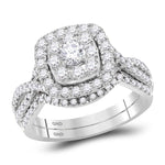 14kt White Gold Womens Round Diamond Halo Bridal Wedding Engagement Ring Band Set 1.00 Cttw