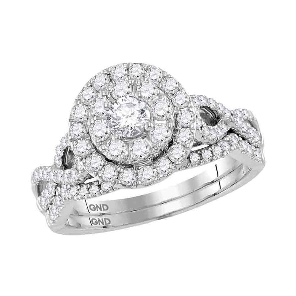 14kt White Gold Womens Round Diamond Bridal Wedding Engagement Ring Band Set 1.00 Cttw