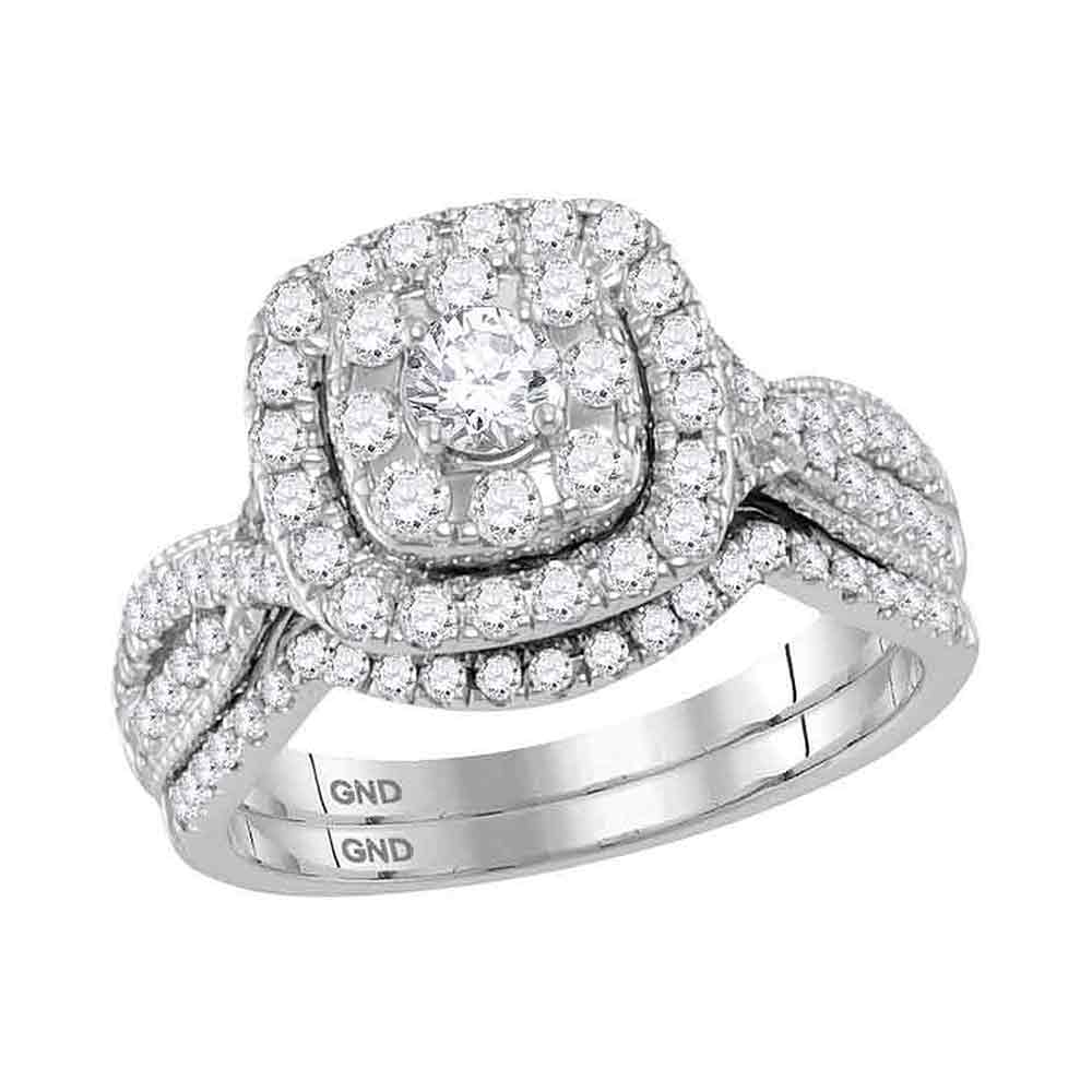 14kt White Gold Womens Round Diamond Halo Bridal Wedding Engagement Ring Band Set 1.00 Cttw