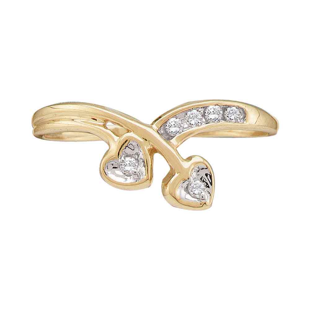 10kt Yellow Gold Womens Round Diamond Double Heart Simple Band Ring 1/20 Cttw