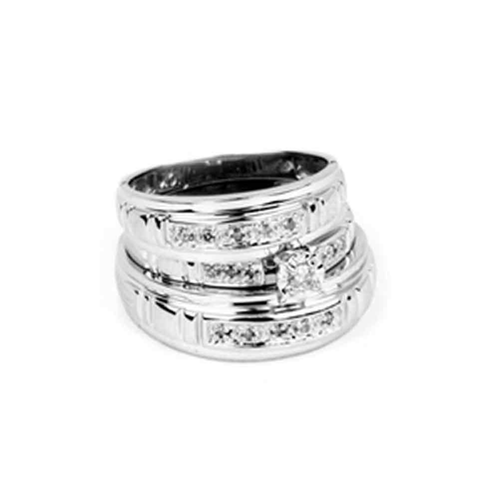 10kt White Gold His & Hers Round Diamond Solitaire Matching Bridal Wedding Ring Band Set 1/6 Cttw