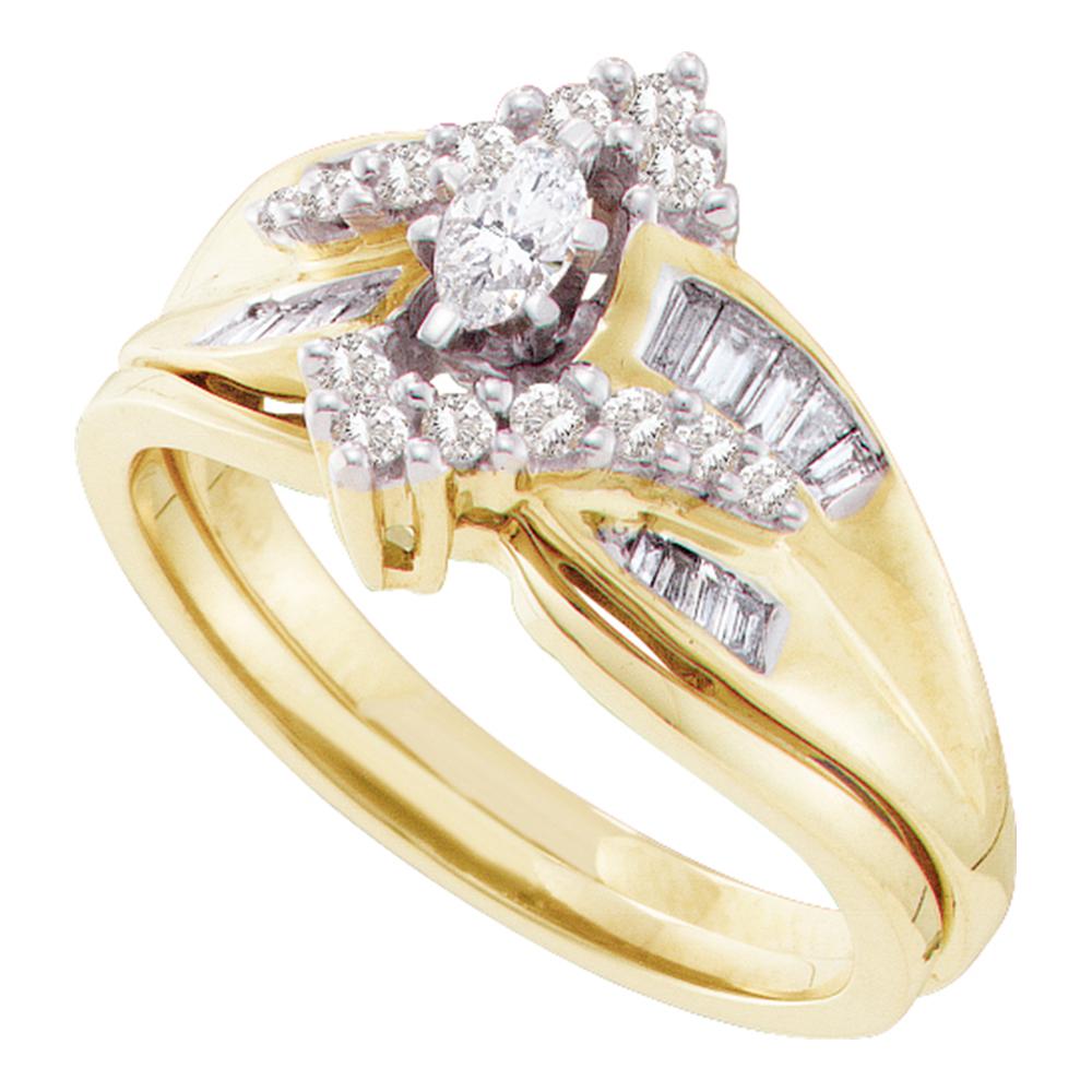 14kt Yellow Gold Womens Marquise Diamond Bridal Wedding Engagement Ring Band Set 1/2 Cttw