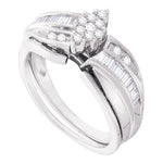 10kt White Gold Womens Round Diamond Cluster Bridal Wedding Engagement Ring Band Set 3/8 Cttw